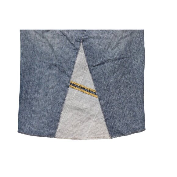Y2K Denim Skirt Size 4 Knee Length Blue Patchwork Boho Festival Pockets - Picture 8 of 10